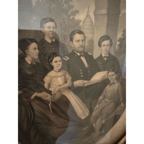 Antique Ulysses Grant Family framed etching president of the United States litho - Picture 1 of 5